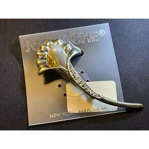 Vintage Jordache New Tulip, Faux Pearl, Rhinestone Gold Tone Brooch